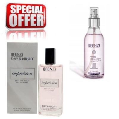 JFenzi Day & Night Impression, zestaw promocyjny, woda perfumowana 100 ml + perfumowana mgiełka do ciała 200 ml